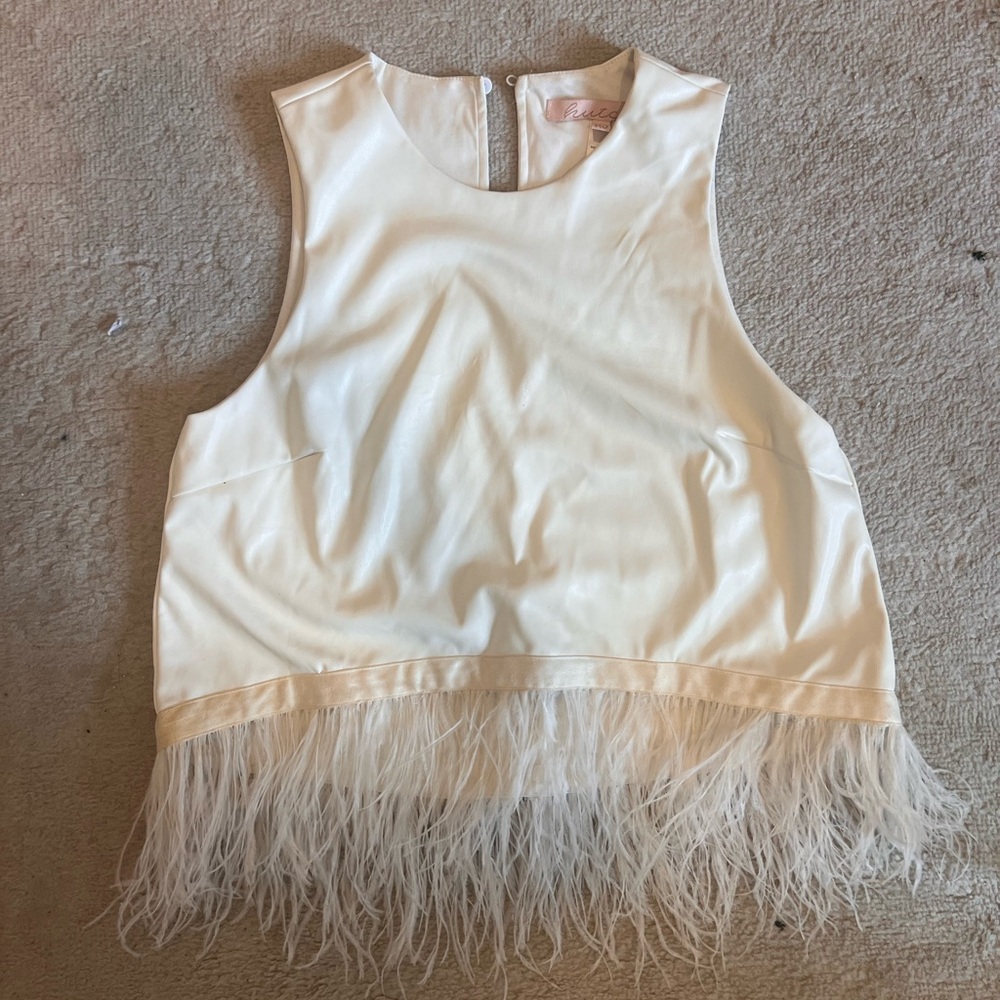 Hutch Cream Feather Trim Sleeveless Top